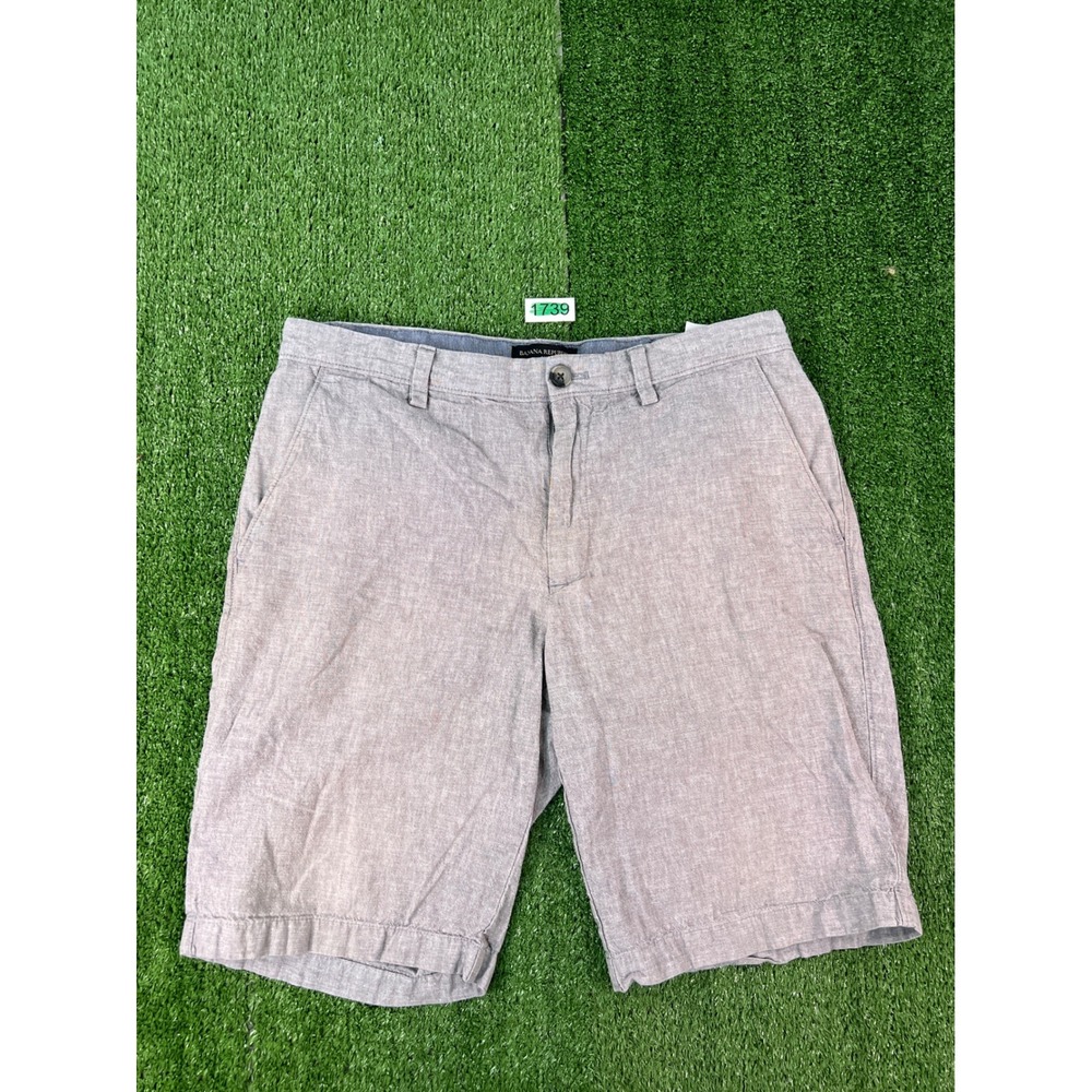 Banana Republic Emerson Shorts Mens 31 Gray Linen Cotton Flat Front 9 Inseam